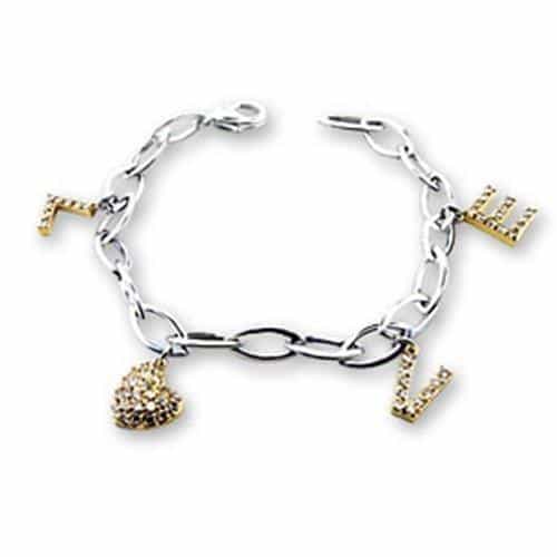 Sterling Silver Gold Two Tone Charm Heart Key Link Bracelet view 1