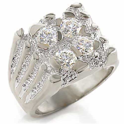 Sterling Silver CZ Round Cluster Layered Dome Cocktail Ring view 1