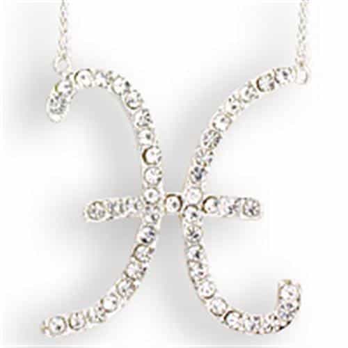 Brass Silver CZ Pisces Zodiac Symbol Pendant Necklace view 1