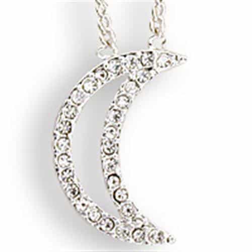 Brass Silver CZ Crescent Moon Pendant Necklace view 1