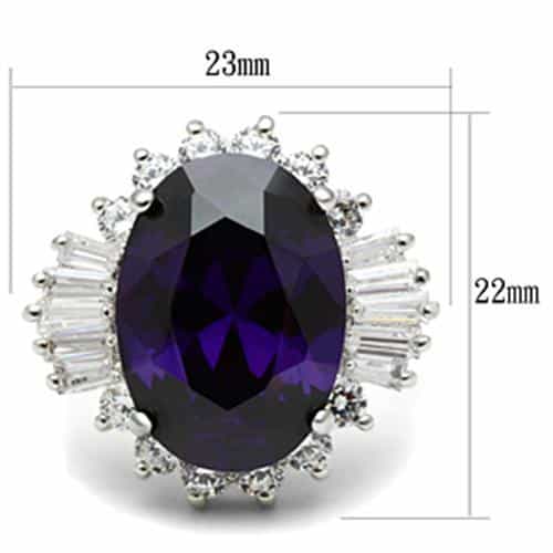 Sterling Silver Dark Amethyst Oval CZ Baguette Halo Cocktail Ring view 6
