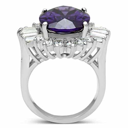 Sterling Silver Dark Amethyst Oval CZ Baguette Halo Cocktail Ring view 3