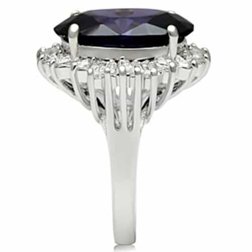 Sterling Silver Dark Amethyst Oval CZ Baguette Halo Cocktail Ring view 8