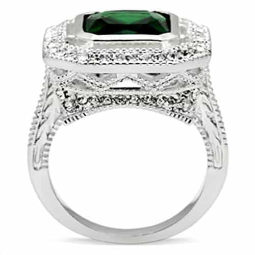 Sterling Silver Dark Emerald Green Cushion CZ Double Halo Ring view 7