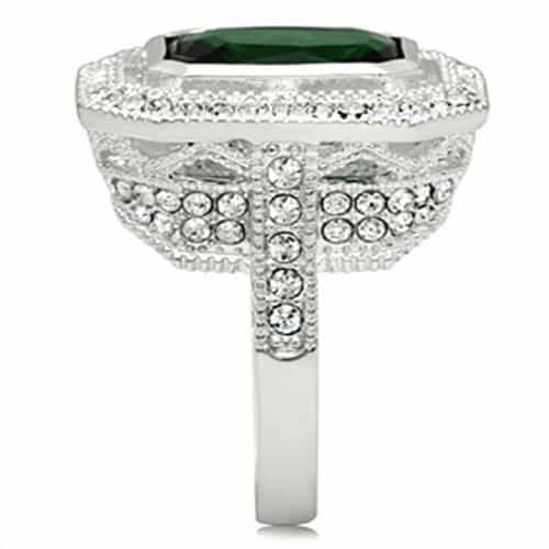Sterling Silver Dark Emerald Green Cushion CZ Double Halo Ring view 8