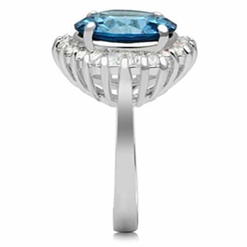 Sterling Silver Aqua Blue Round CZ Baguette Halo Cocktail Ring view 4