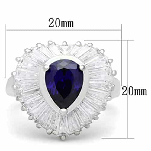 Sterling Silver Dark Purple Pear CZ Baguette Ballerina Halo Ring view 2