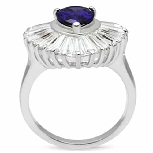 Sterling Silver Dark Purple Pear CZ Baguette Ballerina Halo Ring view 7