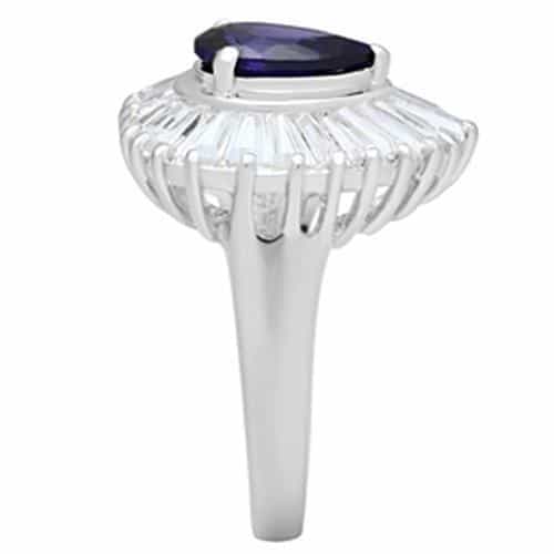 Sterling Silver Dark Purple Pear CZ Baguette Ballerina Halo Ring view 4