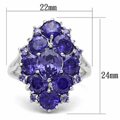 Sterling Silver Purple Tanzanite Round CZ Cluster Flower Ring view 6