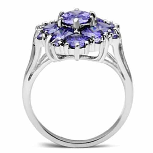 Sterling Silver Purple Tanzanite Round CZ Cluster Flower Ring view 7