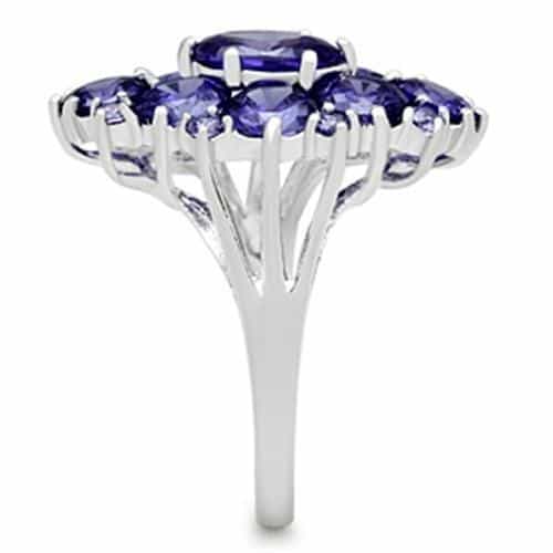 Sterling Silver Purple Tanzanite Round CZ Cluster Flower Ring view 8