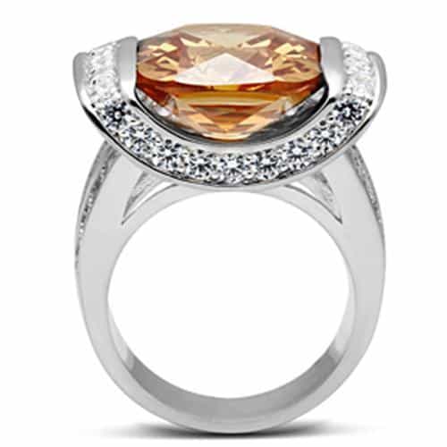 Sterling Silver Champagne Cushion CZ Pave Halo Cocktail Ring view 3