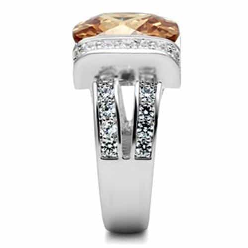 Sterling Silver Champagne Cushion CZ Pave Halo Cocktail Ring view 8