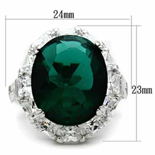 Sterling Silver Dark Emerald Green Cushion CZ Baguette Halo Ring view 6