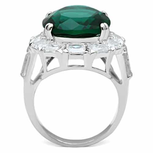 Sterling Silver Dark Emerald Green Cushion CZ Baguette Halo Ring view 3