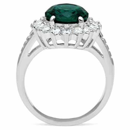 Sterling Silver Dark Emerald Green Round CZ Halo Cocktail Ring view 7