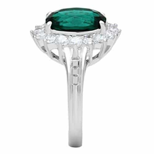 Sterling Silver Dark Emerald Green Round CZ Halo Cocktail Ring view 4
