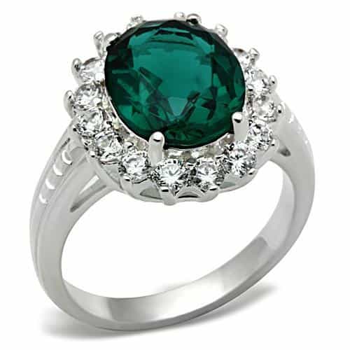 Sterling Silver Dark Emerald Green Round CZ Halo Cocktail Ring view 1