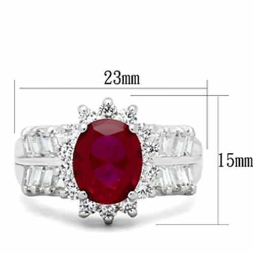 Sterling Silver Ruby Red Oval CZ Baguette Halo Cocktail Ring view 6