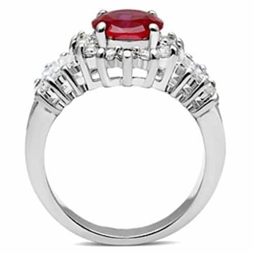 Sterling Silver Ruby Red Oval CZ Baguette Halo Cocktail Ring view 3