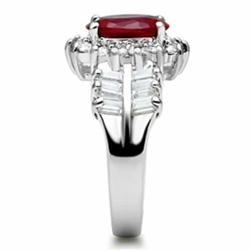 Sterling Silver Ruby Red Oval CZ Baguette Halo Cocktail Ring view 8