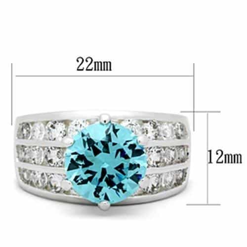 Sterling Silver Aqua Blue Round CZ Pave Multi Row Wide Band Ring view 2