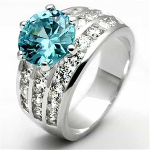 Sterling Silver Aqua Blue Round CZ Pave Multi Row Wide Band Ring view 7