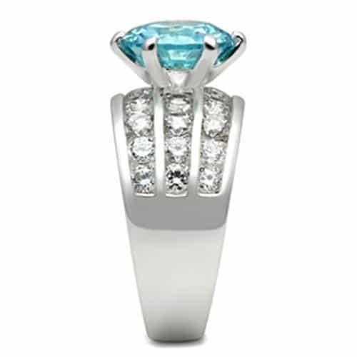 Sterling Silver Aqua Blue Round CZ Pave Multi Row Wide Band Ring view 4