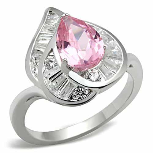 Sterling Silver Pink Pear CZ Swirl Loop Frame Cocktail Ring view 1