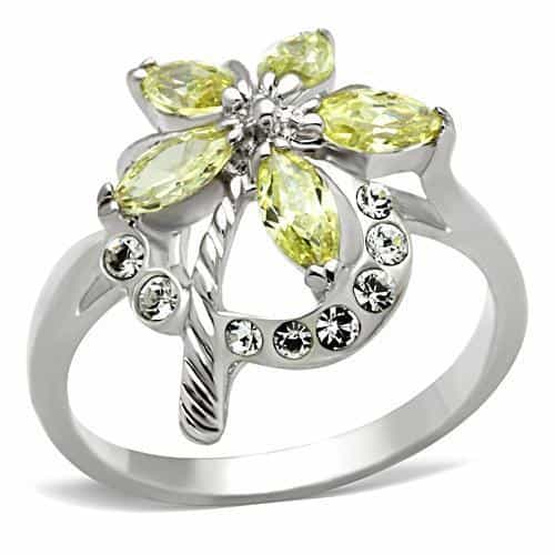 Sterling Silver Peridot Green CZ Marquise Flower Cocktail Ring view 1
