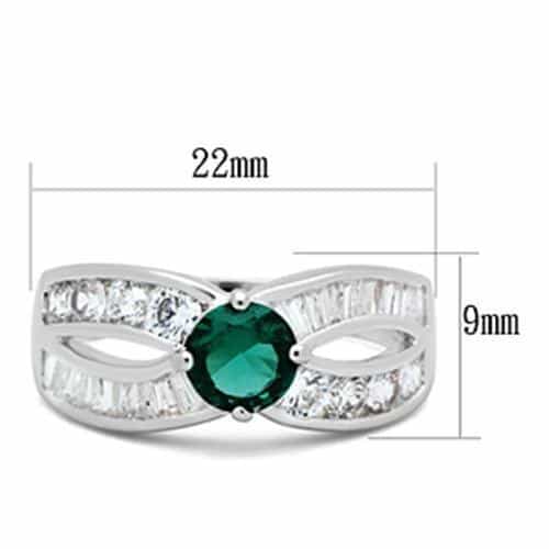 Sterling Silver Emerald Green Round CZ Baguette Bypass Ring view 6