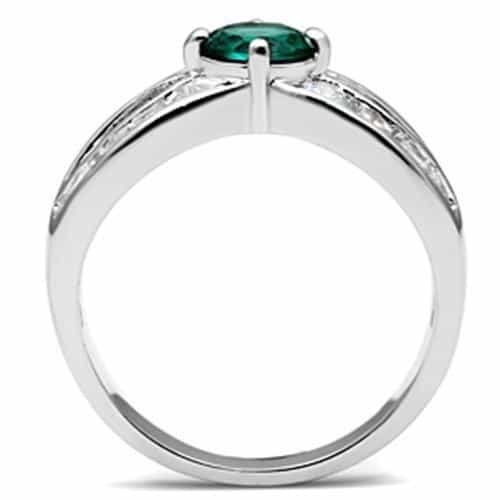 Sterling Silver Emerald Green Round CZ Baguette Bypass Ring view 7