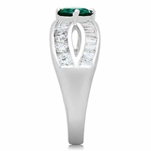 Sterling Silver Emerald Green Round CZ Baguette Bypass Ring view 8