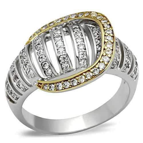 Sterling Silver Gold Two Tone CZ Pave Multi Row Dome Ring view 1