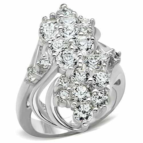 Sterling Silver CZ Round Cluster Cascading Bypass Cocktail Ring view 5