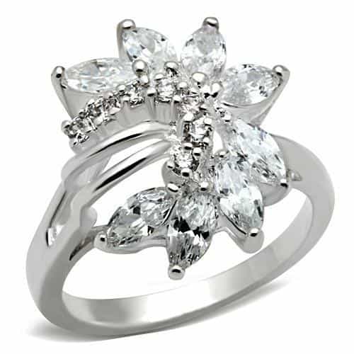 Sterling Silver CZ Marquise Star Flower Cluster Cocktail Ring view 1
