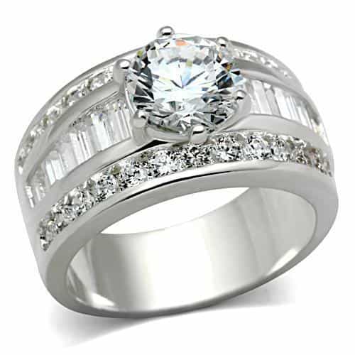 Sterling Silver CZ Round Baguette Channel Multi Row Wide Ring view 5