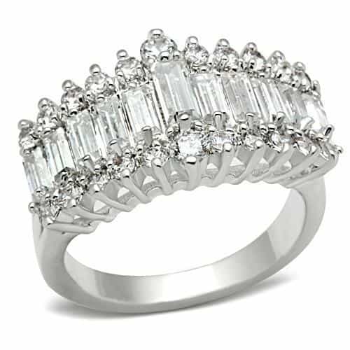 Sterling Silver CZ Radiant Cut Baguette Accent Cocktail Ring view 1