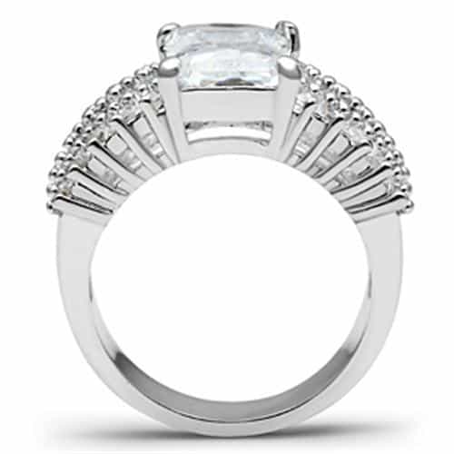 Sterling Silver CZ Emerald Cut Baguette Accent Statement Ring view 7