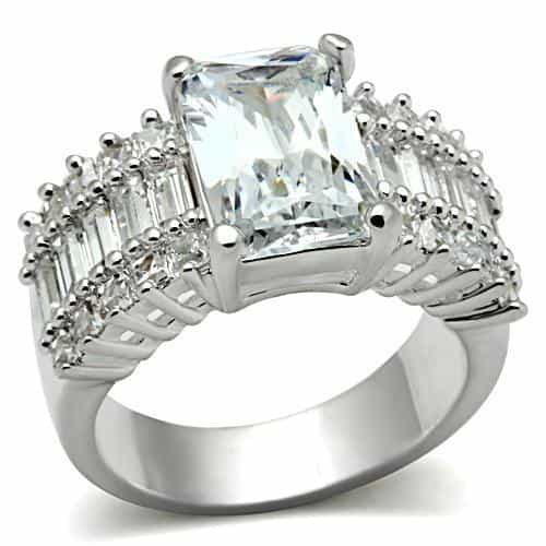 Sterling Silver CZ Emerald Cut Baguette Accent Statement Ring view 1