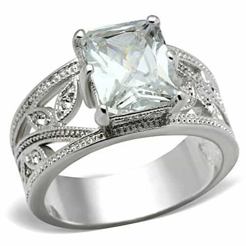 Sterling Silver CZ Princess Cut Filigree Split Shank Ring view 1