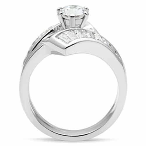 Sterling Silver CZ Round Baguette Channel Bridal Set Ring view 3