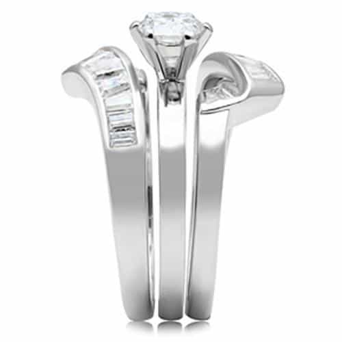 Sterling Silver CZ Round Baguette Channel Bridal Set Ring view 4