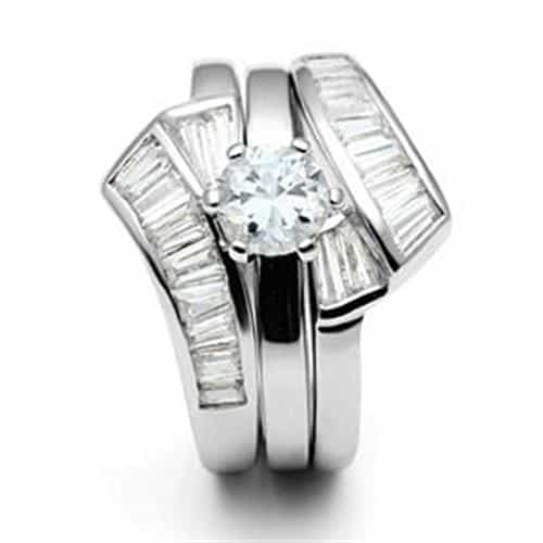 Sterling Silver CZ Round Baguette Channel Bridal Set Ring view 5