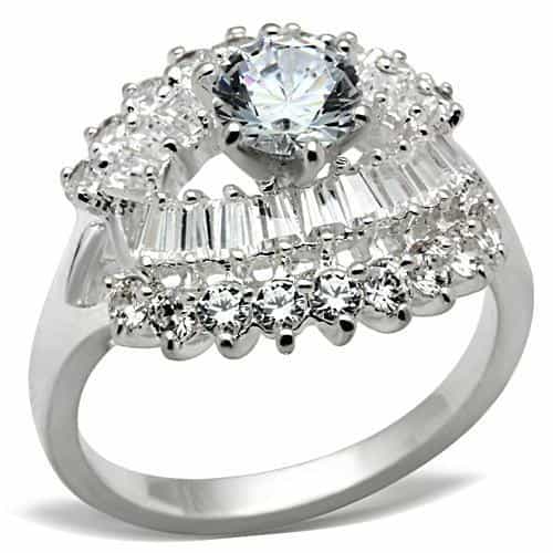 Sterling Silver CZ Round Baguette Starburst Halo Ring view 1
