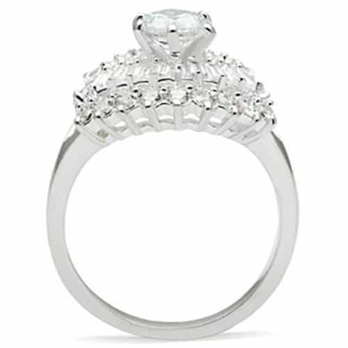Sterling Silver CZ Round Baguette Starburst Halo Ring view 3