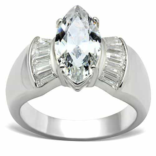Sterling Silver CZ Marquise Baguette Accent Cocktail Ring view 5