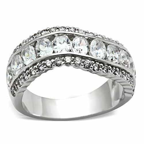 Sterling Silver CZ Round Pave Double Row Eternity Band Ring view 1