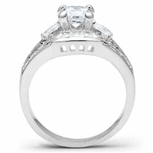 Sterling Silver CZ Round Baguette Split Shank Halo Ring view 7